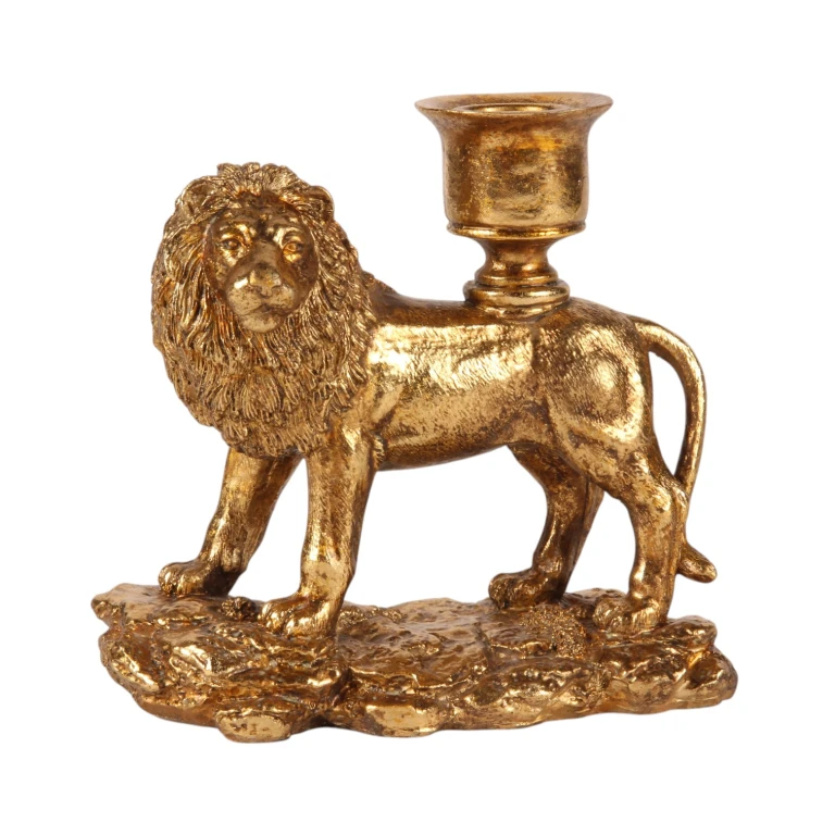 Candélabre Lion - 13 cm - or - résine synthétique