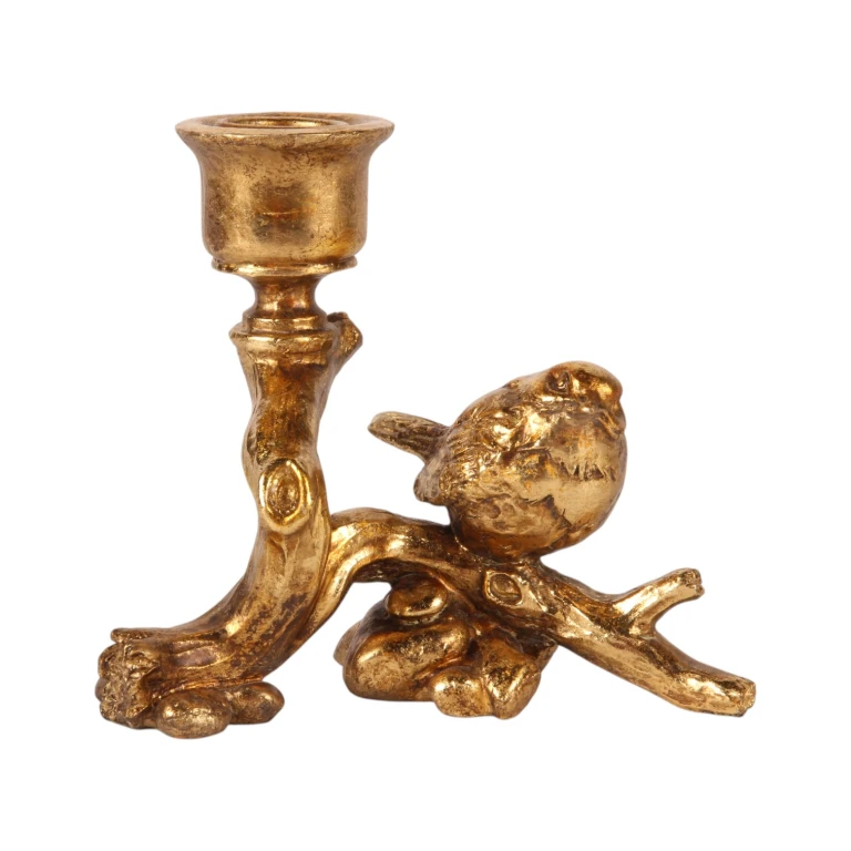 Candélabre oiseau - 12 cm - or - résine synthétique