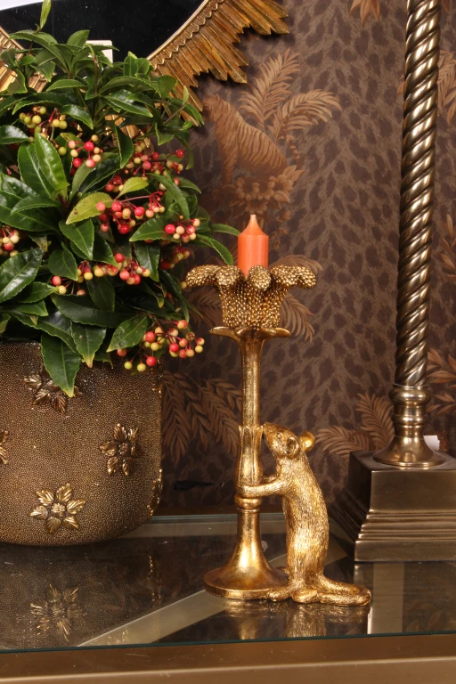 Candle Holder Mouse - 22.5 cm - Gold - Resin
