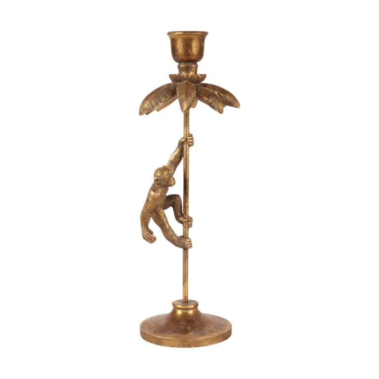 Candélabre Singe - 31 cm - or - résine synthétique
