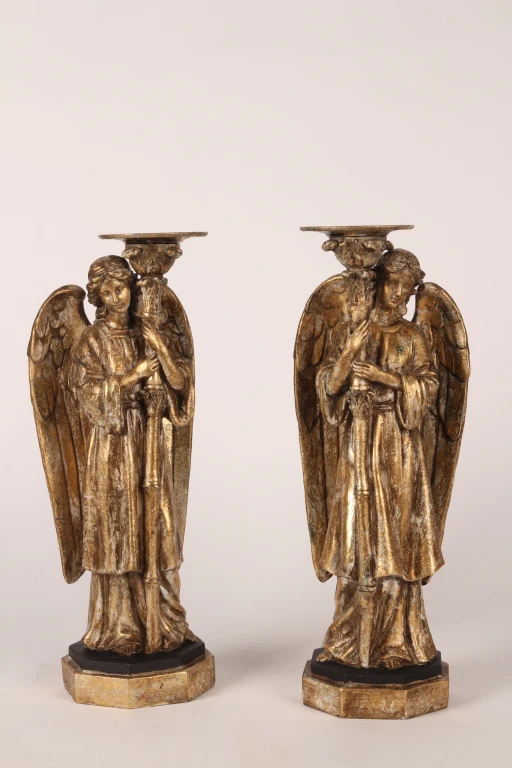 Candélabre Ange - 40 cm - brun antique - résine synthétique