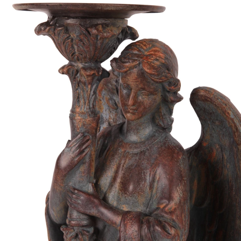 Candélabre Ange - 40 cm - brun antique - résine synthétique