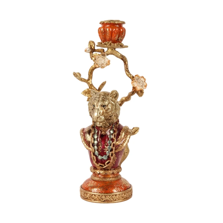 Candélabre Lion - 31 cm - or - résine synthétique