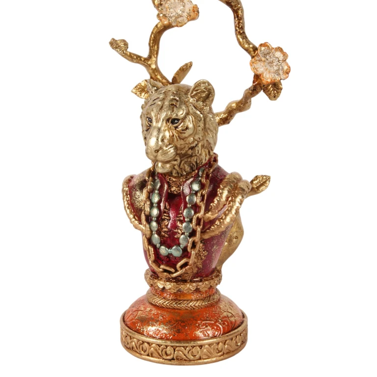 Candélabre Lion - 31 cm - or - résine synthétique