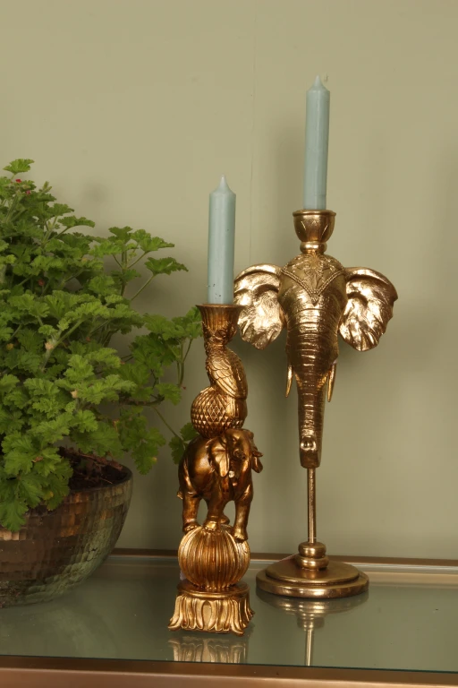Candélabre éléphant - 27 cm - or - résine synthétique
