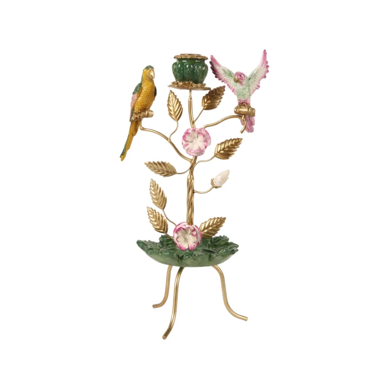 Candélabre Oiseaux - 38,5 cm - vert - résine synthétique