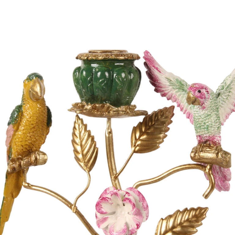 Candélabre Oiseaux - 38,5 cm - vert - résine synthétique
