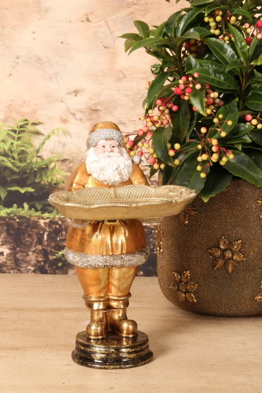 Père Noël avec plateau - or - 24 cm