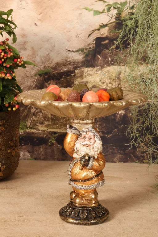Plateau décoratif Père Noël - or - résine synthétique - 24 cm - 1 pièce