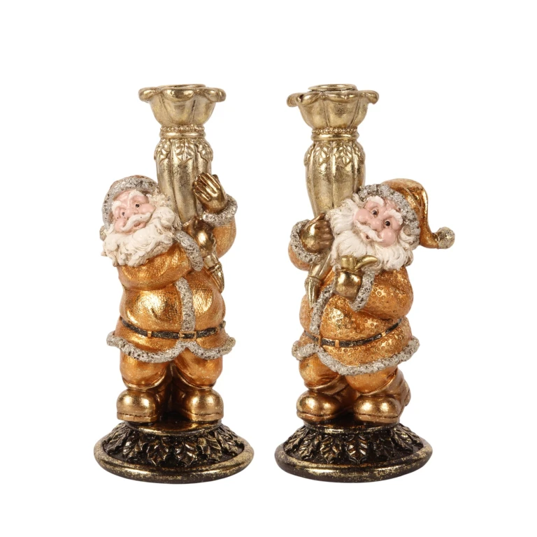 Candélabre Père Noël - 23 cm - or - résine synthétique