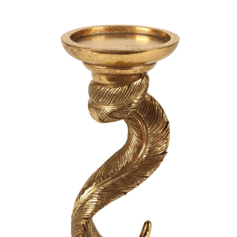 Candélabre Plume - 26,5 cm - or - résine synthétique - 1 pièce
