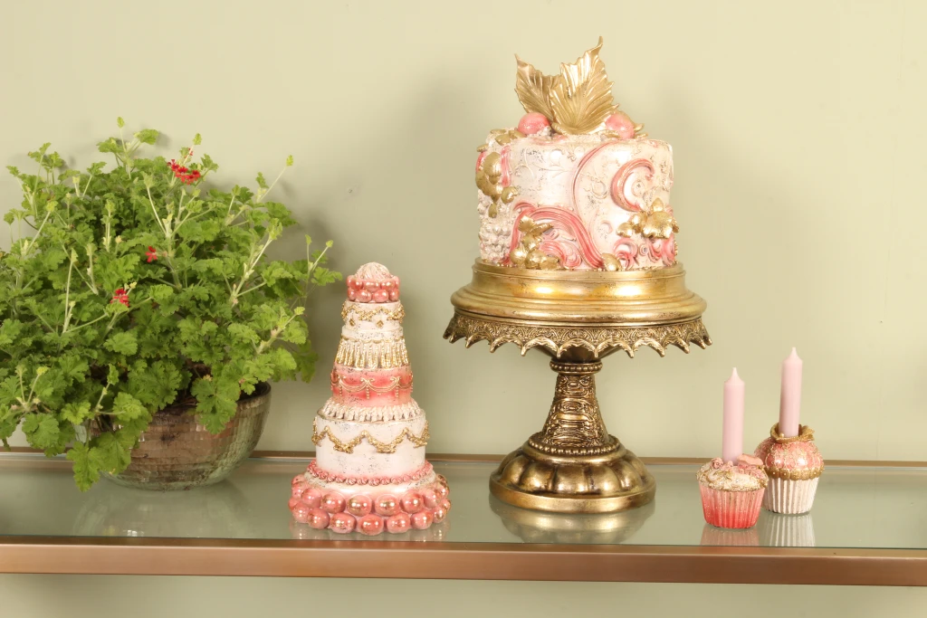 Candélabre Gâteau - 9,5 cm - rose - résine synthétique