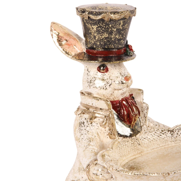 Statue de lapin avec bol - blanc - 23 cm