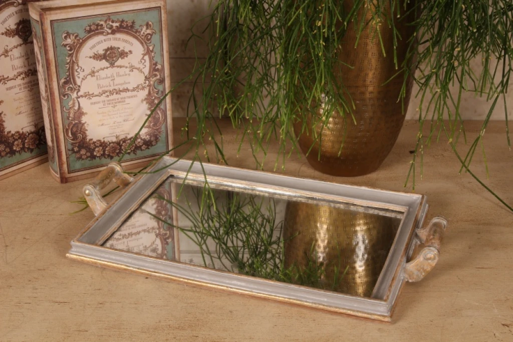 Plateau avec miroir - gris - résine synthétique - 43 cm