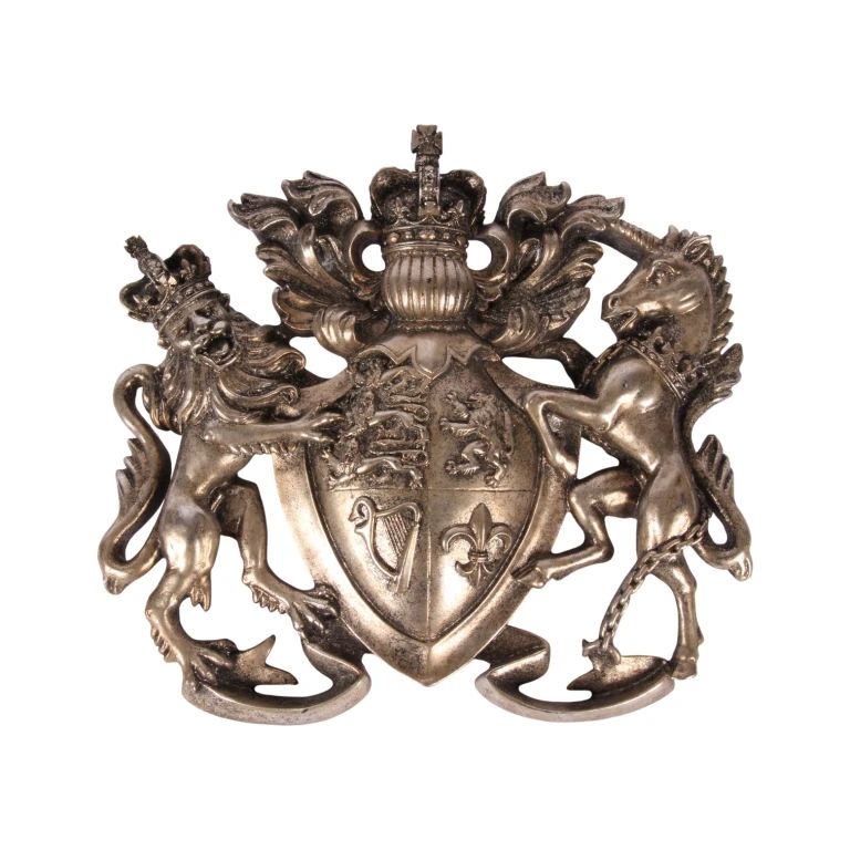 Ornement mural blason - argent - 38 cm - résine synthétique