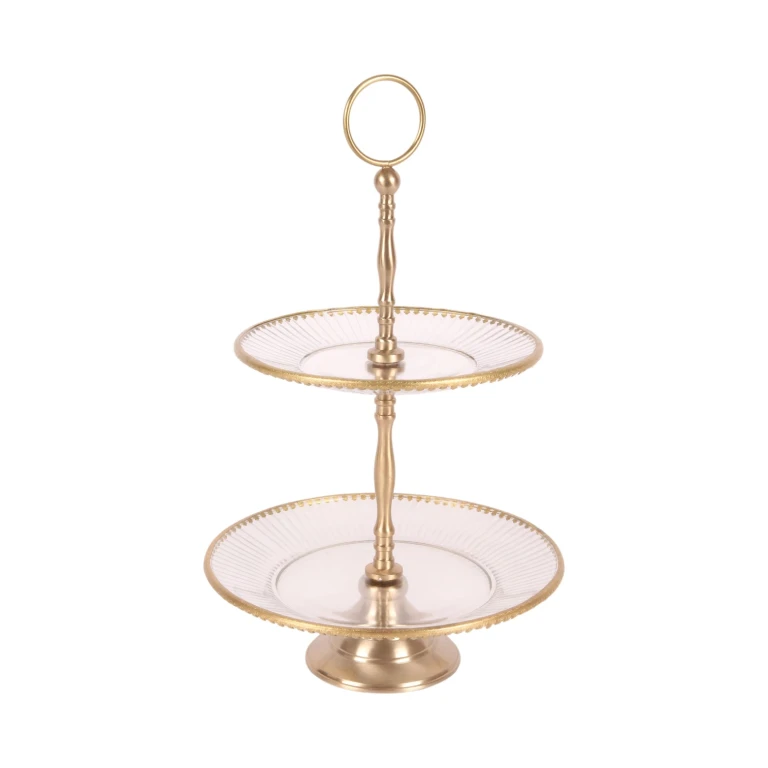 Étagère - 2 niveaux - 38 cm - or - laiton et verre