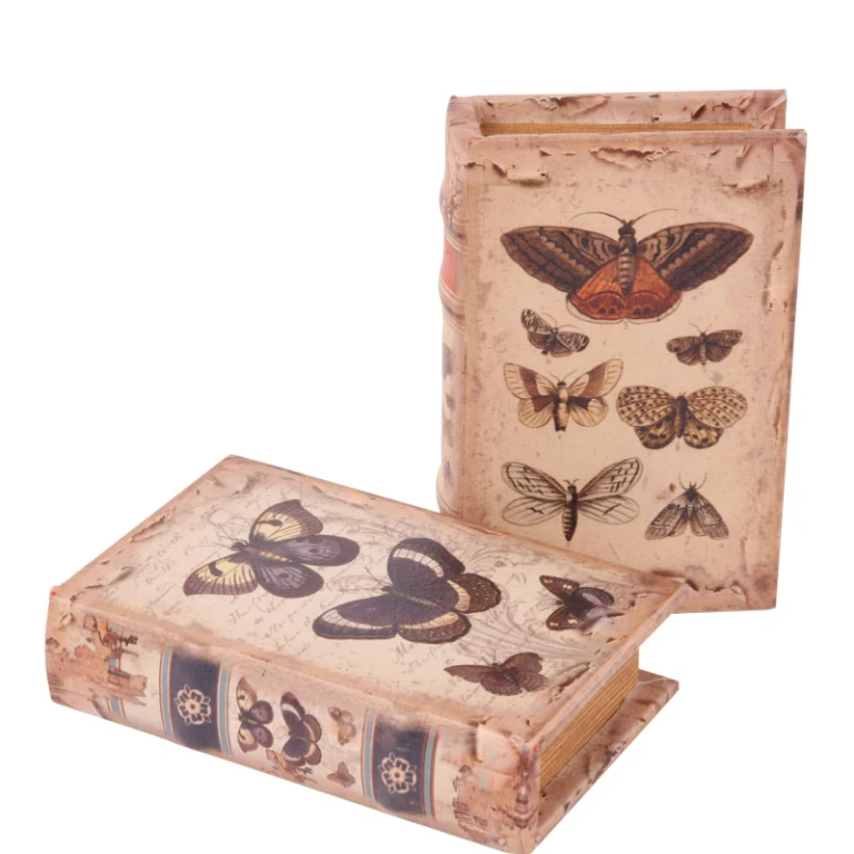Boîte de rangement en forme de livre - 15 cm - beige - simili cuir