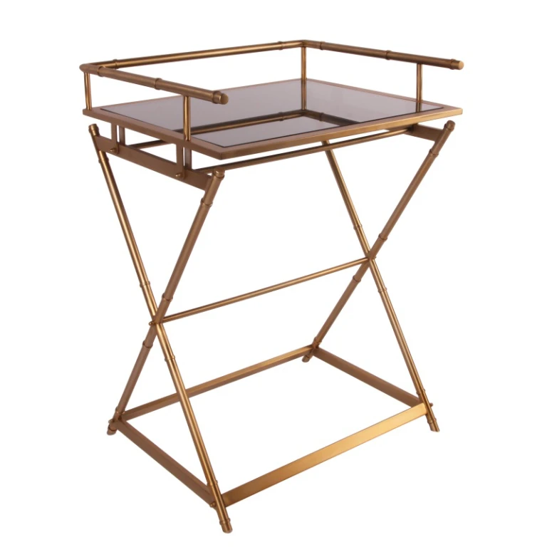 Table de service - or - verre & acier - 85 cm