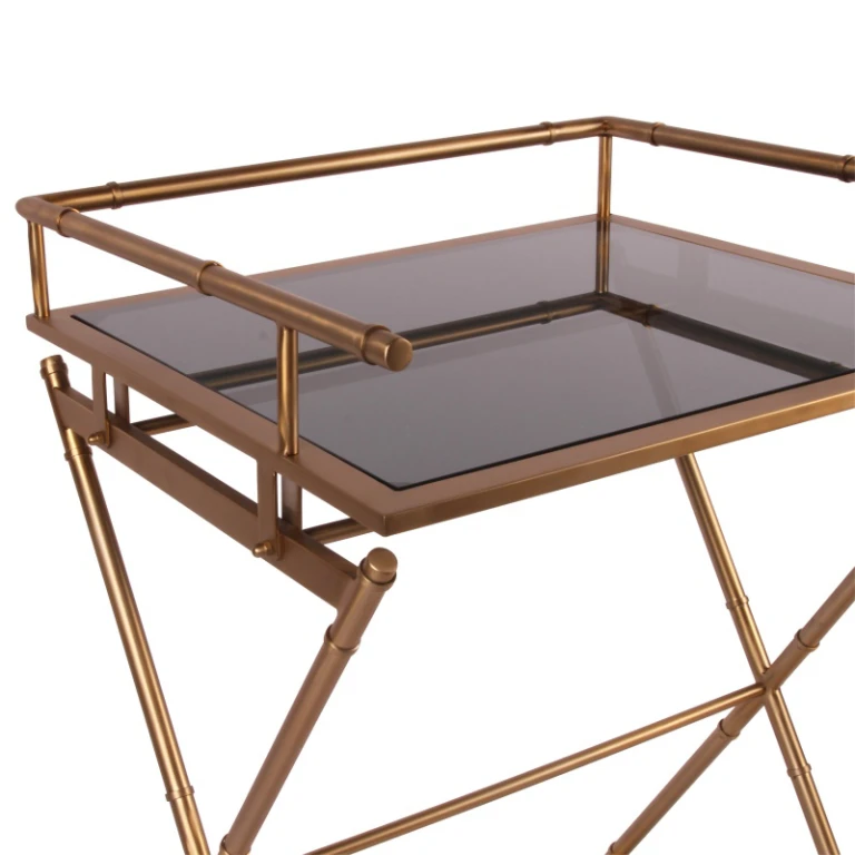 Table de service - or - verre & acier - 85 cm