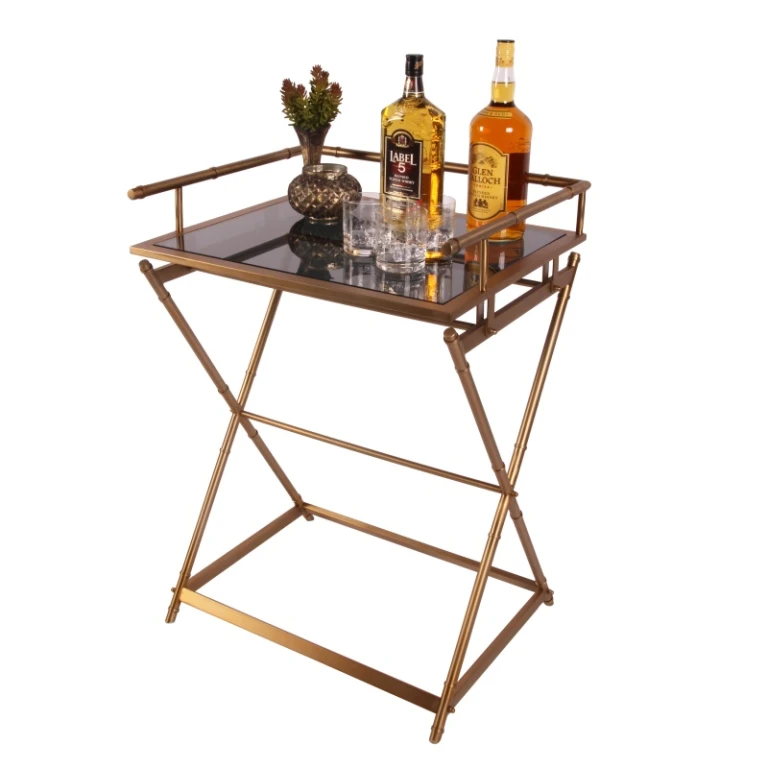 Table de service - or - verre & acier - 85 cm