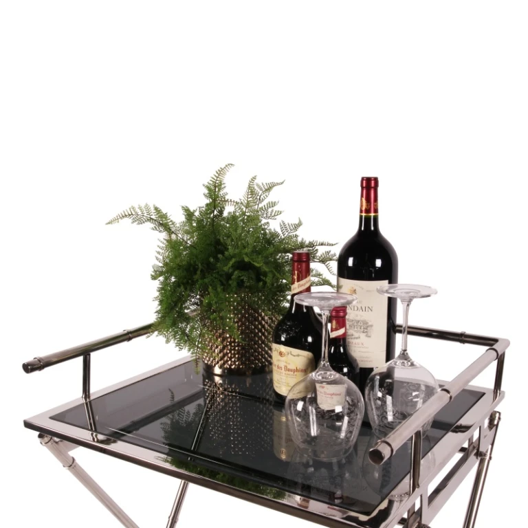 Table de service - argent - verre & acier - 85 cm