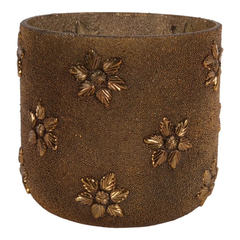 Bougeoir à perles - or - verre - 17 cm
