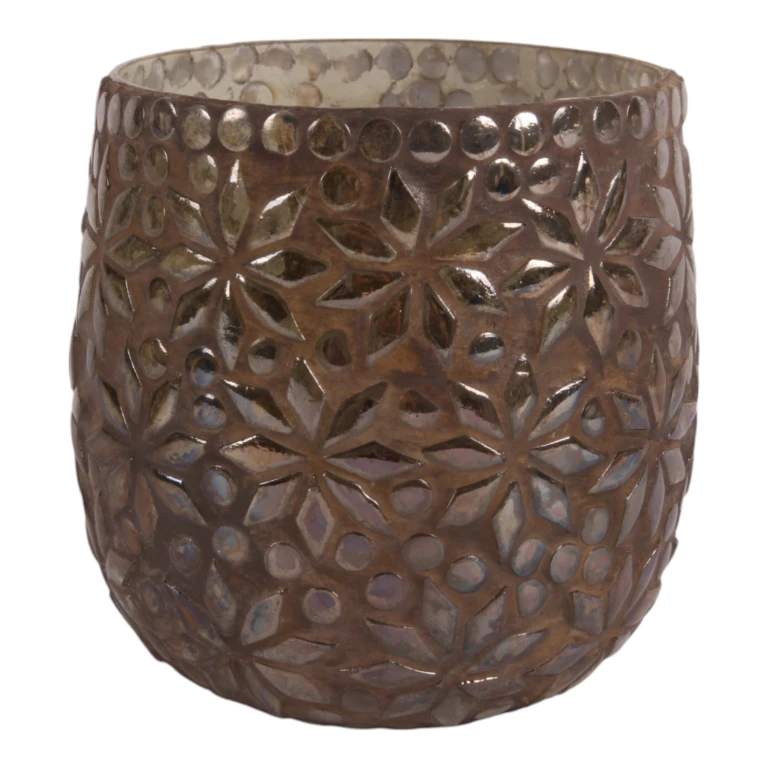 Bougeoir à bougie Mozaïek Fleur - brun - verre - 12 cm