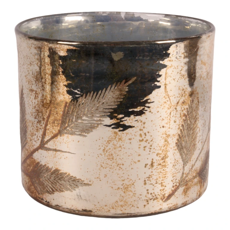 Bougeoir à feuilles - argent - verre - 18 cm - 1 pièce