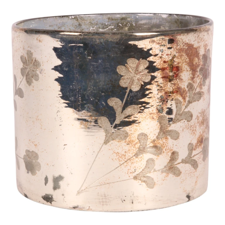 Bougeoir à fleurs - or - verre - 18 cm