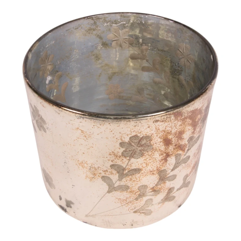 Bougeoir à fleurs - or - verre - 18 cm