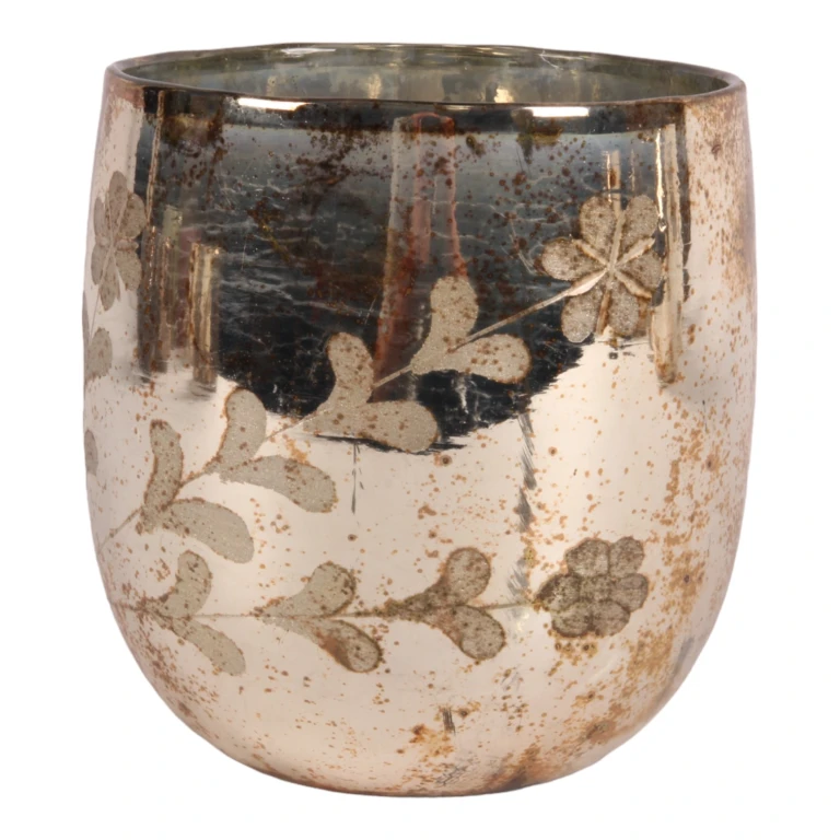 Bougeoir à fleurs - or - verre - 16 cm