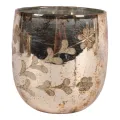 Waxinelichthouder Bloemen - 16 cm - goud - glas
