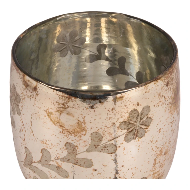 Bougeoir à fleurs - or - verre - 16 cm