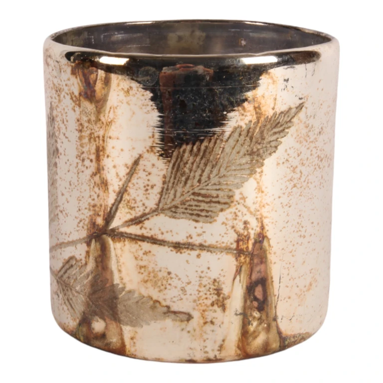 Bougeoir à bougies Feuilles - argent - verre - 12 cm