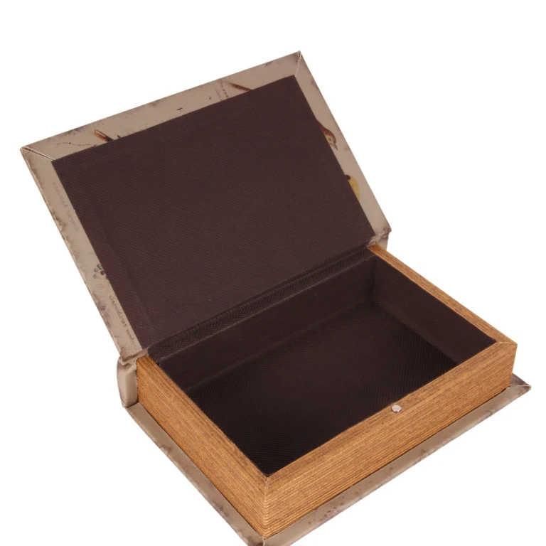 Boîte de rangement en forme de livre - 20 cm - beige - simili cuir - 1 pièce