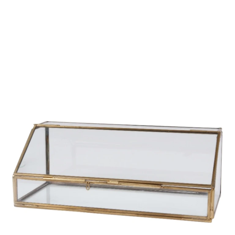 Boîte d'exposition - or - cuivre et verre - 30 x 12 cm - 1 pièce