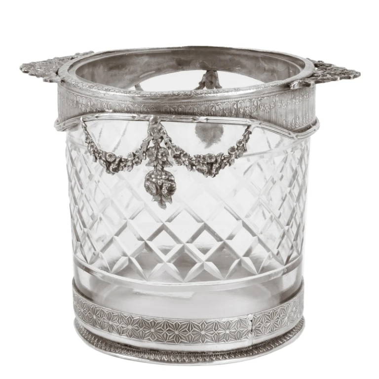 Porte-bouteille - argent - 15 cm - laiton et verre