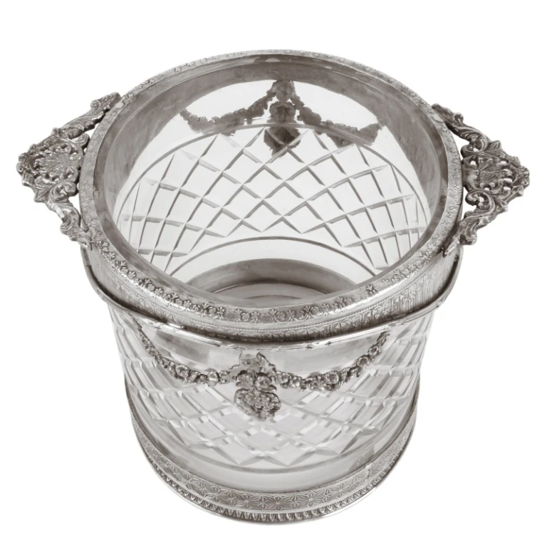Porte-bouteille - argent - 15 cm - laiton et verre