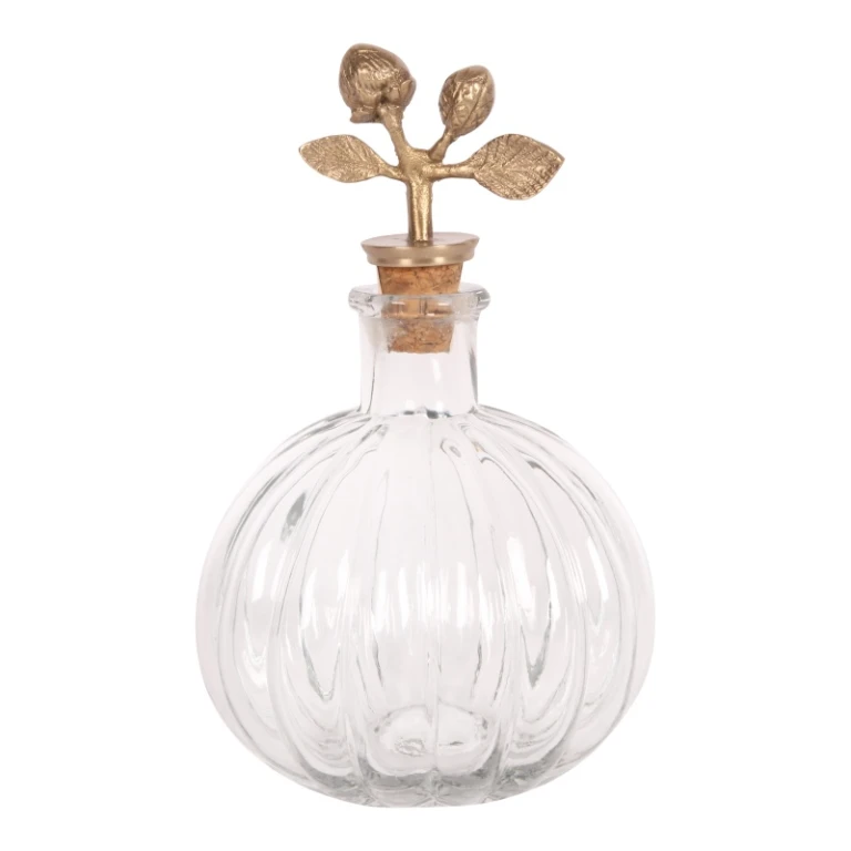 Bouteille décorative avec bouchon - 19 cm - jaune - laiton et verre
