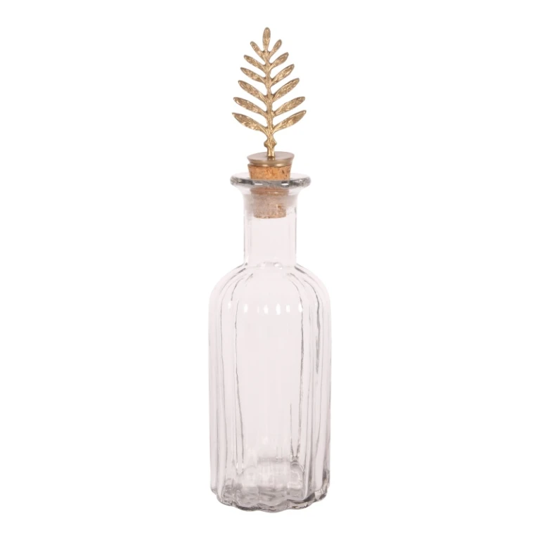 Bouteille décorative avec bouchon - 25 cm - or - laiton et verre