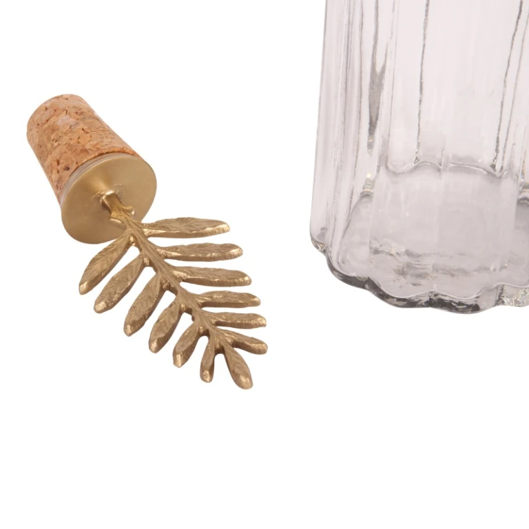 Bouteille décorative avec bouchon - 25 cm - or - laiton et verre